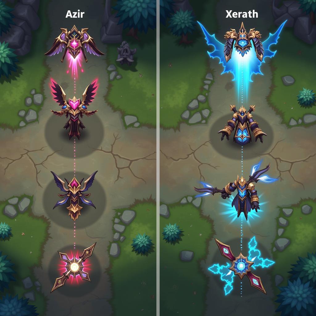 Azir và Xerath: So sánh tầm đánh