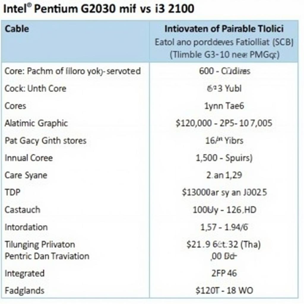 Bảng thông số kỹ thuật Intel Pentium G2030 và i3 2100