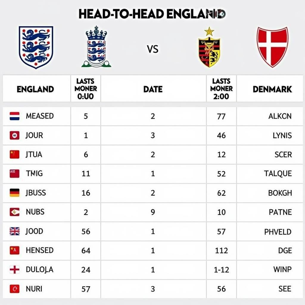 Bảng tỷ số Anh vs Đan Mạch - Lịch sử đối đầu