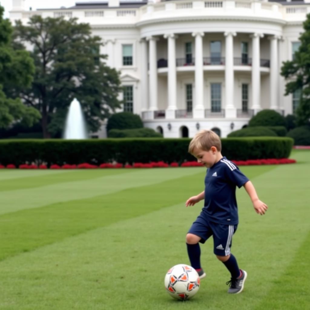 Barron Trump đá banh tại Nhà Trắng