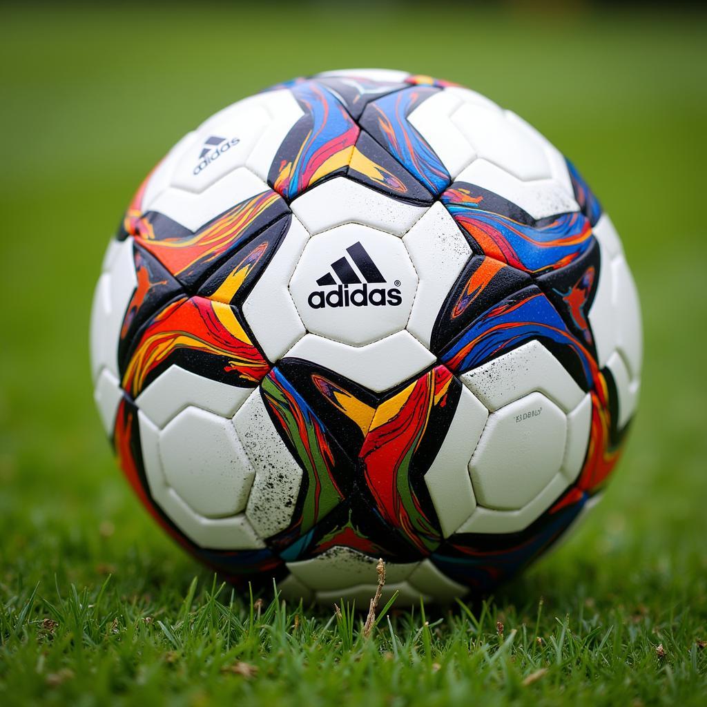 Hình ảnh quả bóng đá Adidas Brazuca chính hãng, với các chi tiết nổi bật và logo Adidas rõ nét.