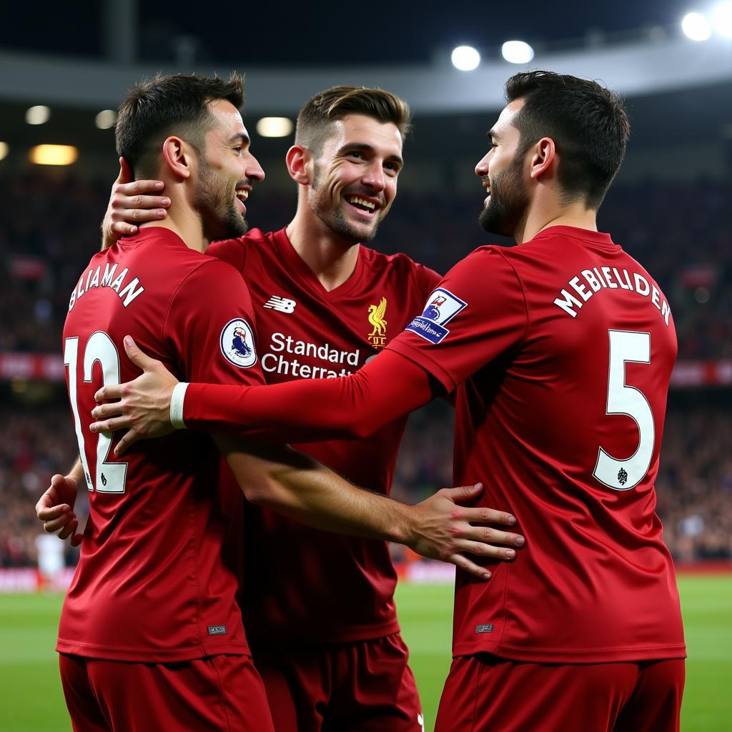 Các cầu thủ Liverpool mừng chiến thắng