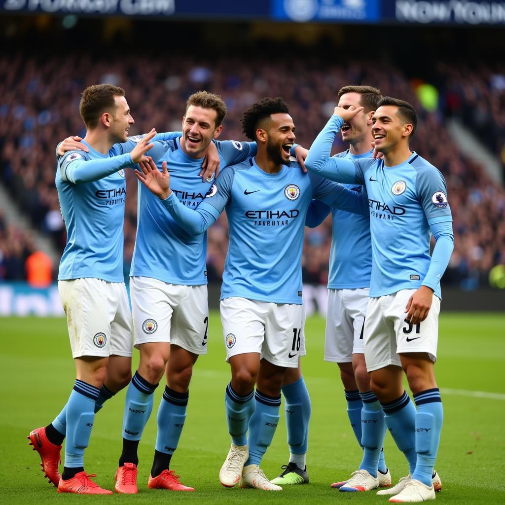 Các cầu thủ Man City ăn mừng chiến thắng