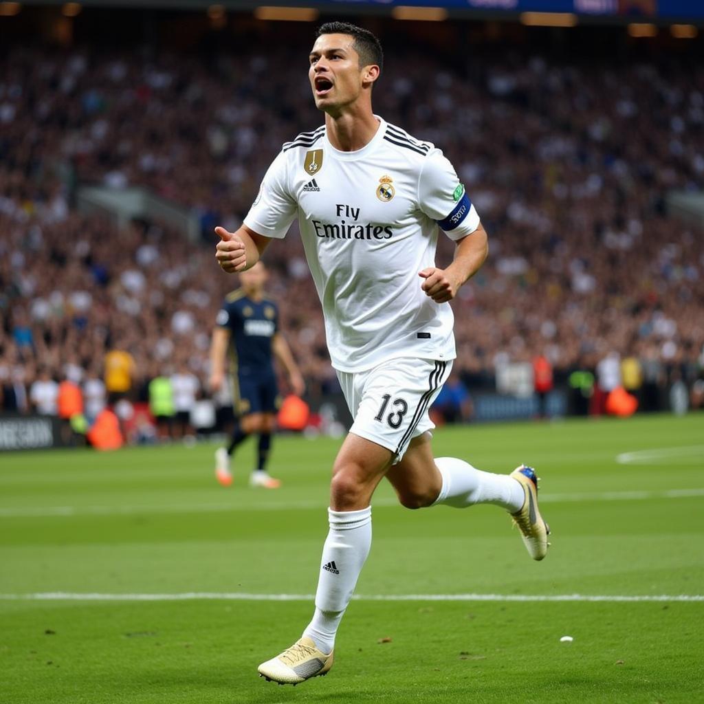 Cristiano Ronaldo ăn mừng bàn thắng trong trận chung kết Champions League 2014