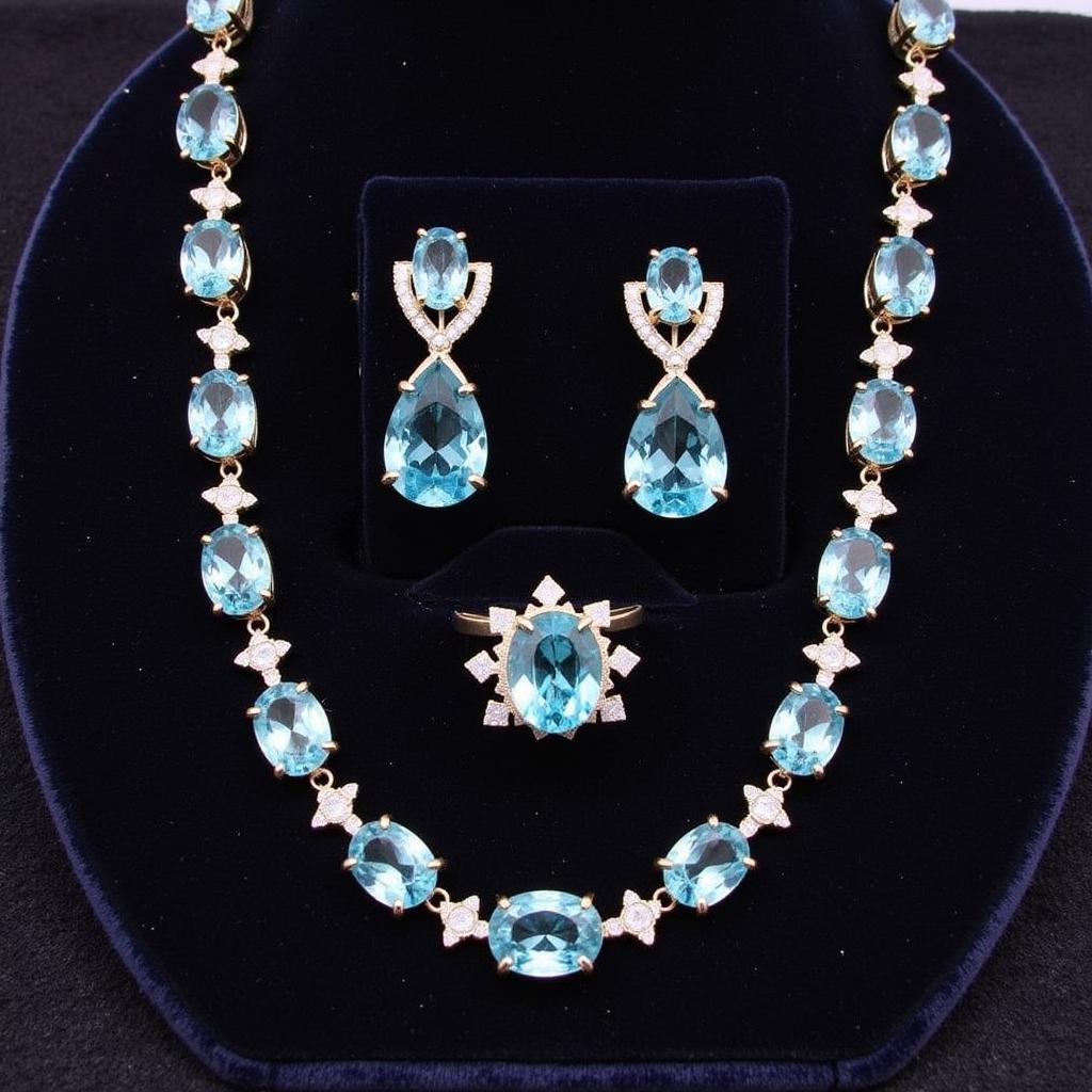 Bộ trang sức đá Aquamarine phong thủy tinh tế