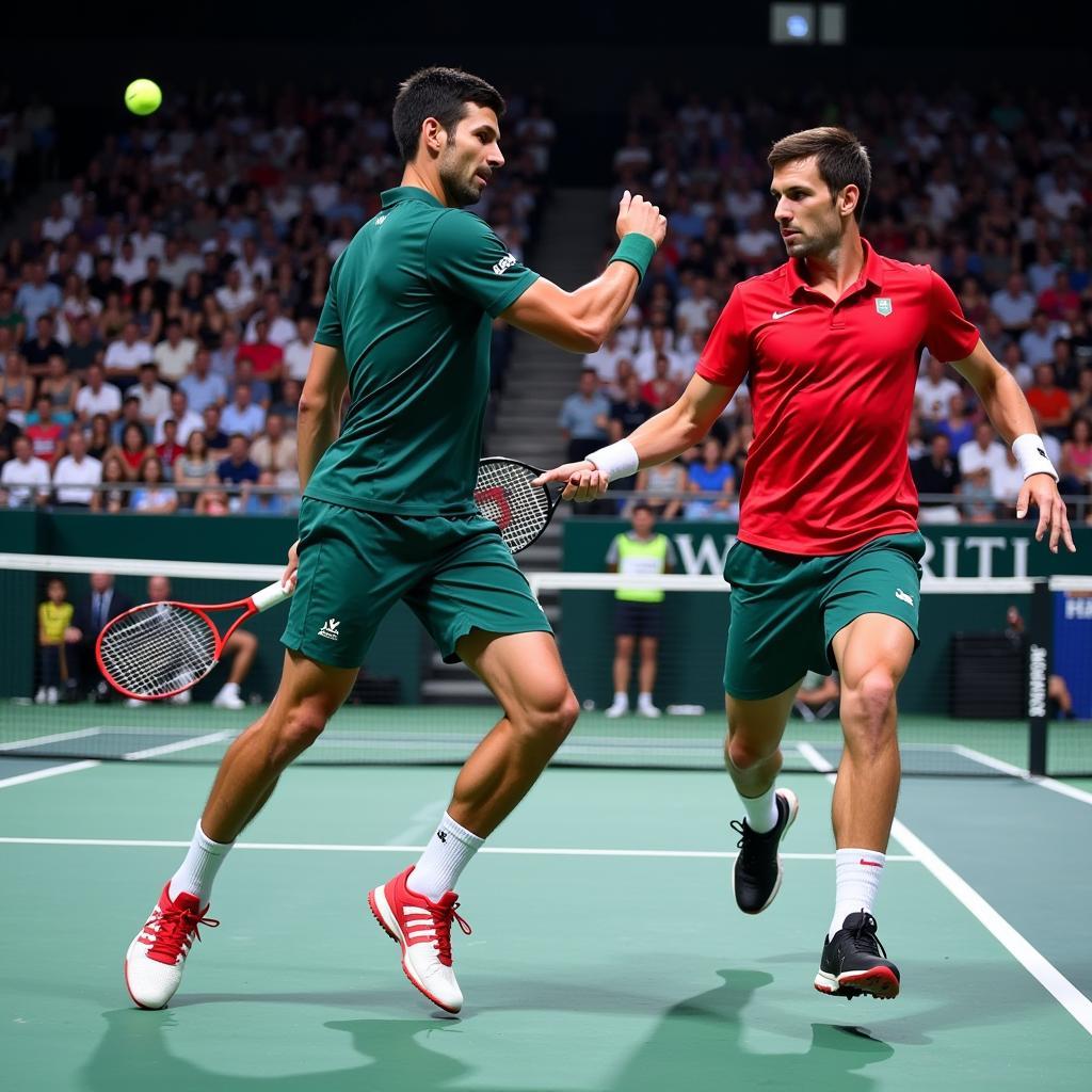 Djokovic và Medvedev trong một trận đấu căng thẳng