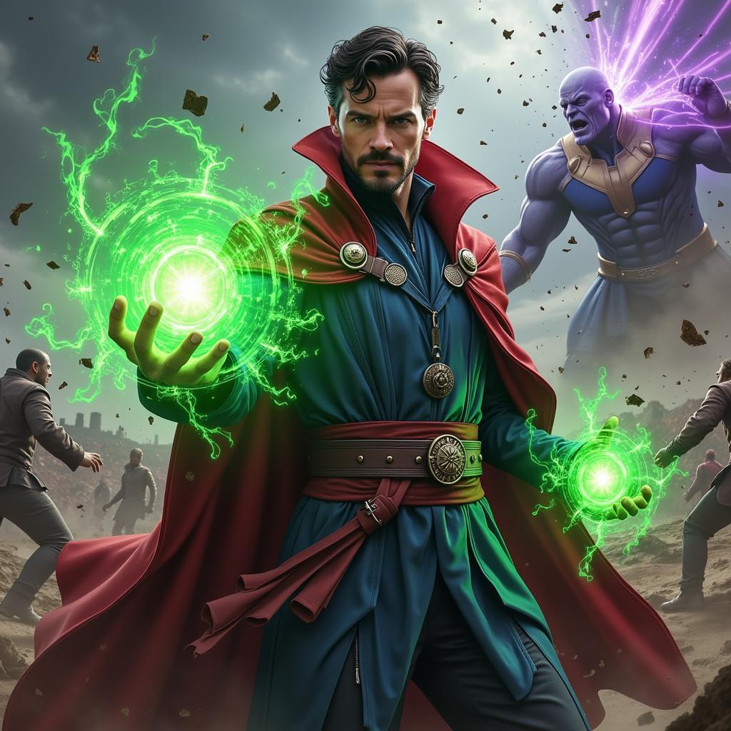 Doctor Strange nắm giữ Time Stone trong trận chiến với Thanos