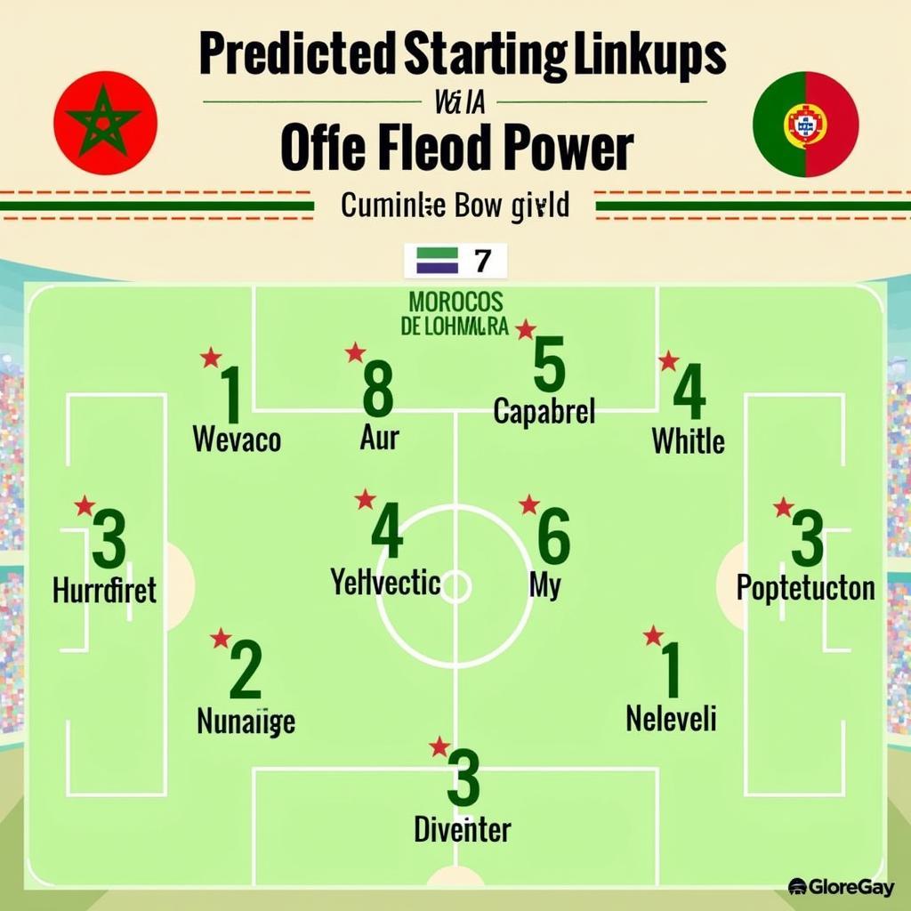 Đội hình ra sân dự kiến của Morocco và Bồ Đào Nha.