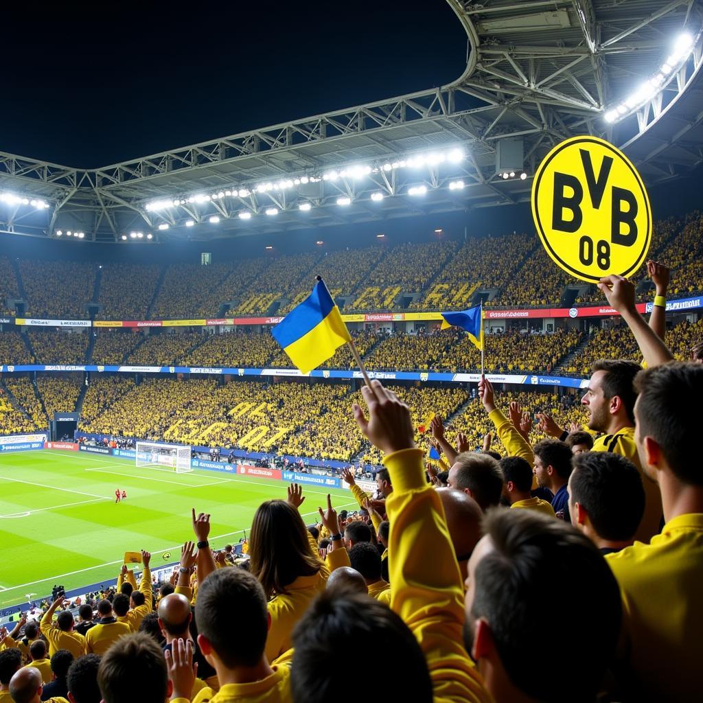 Cổ động viên Dortmund và Schalke tạo nên bầu không khí cuồng nhiệt trên khán đài