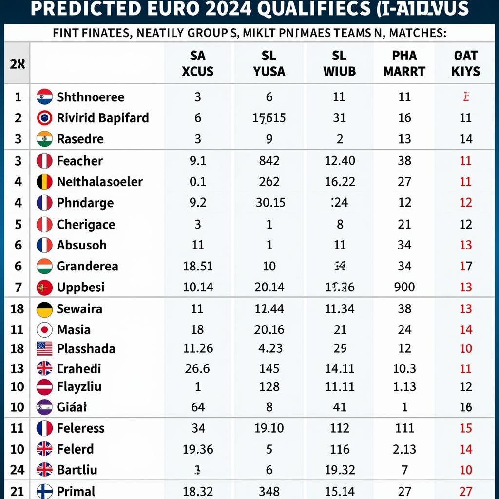 Dự đoán bảng xếp hạng bóng đá Euro 2024