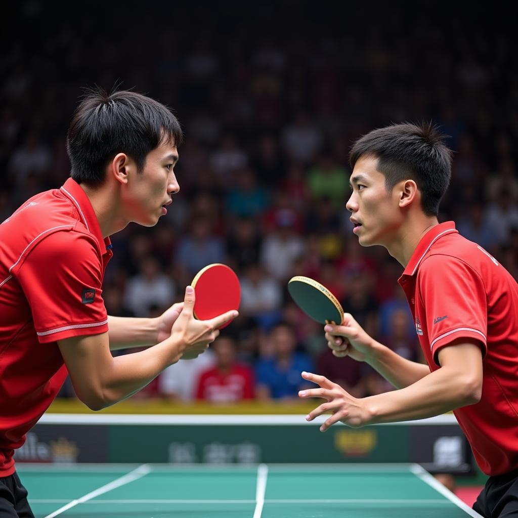 Fan Zhendong và Liang Jingkun trong một trận đấu đỉnh cao