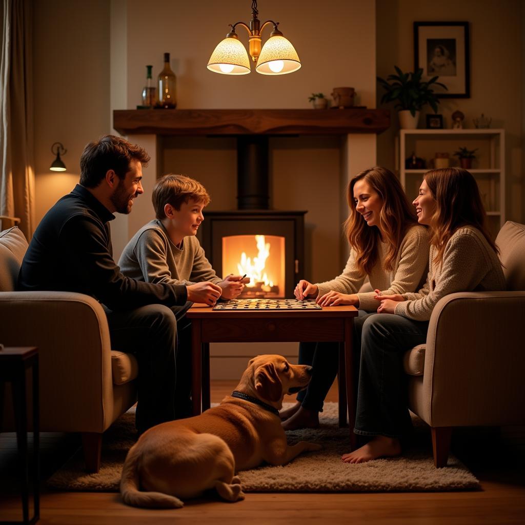 Family gathered together in the living room