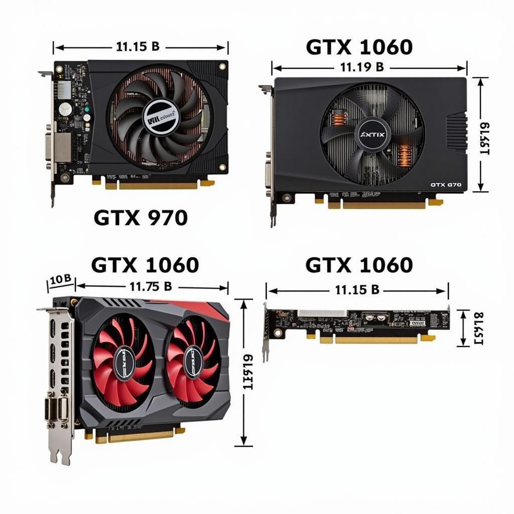 Hình ảnh so sánh kích thước và thiết kế của GTX 970 và 1060