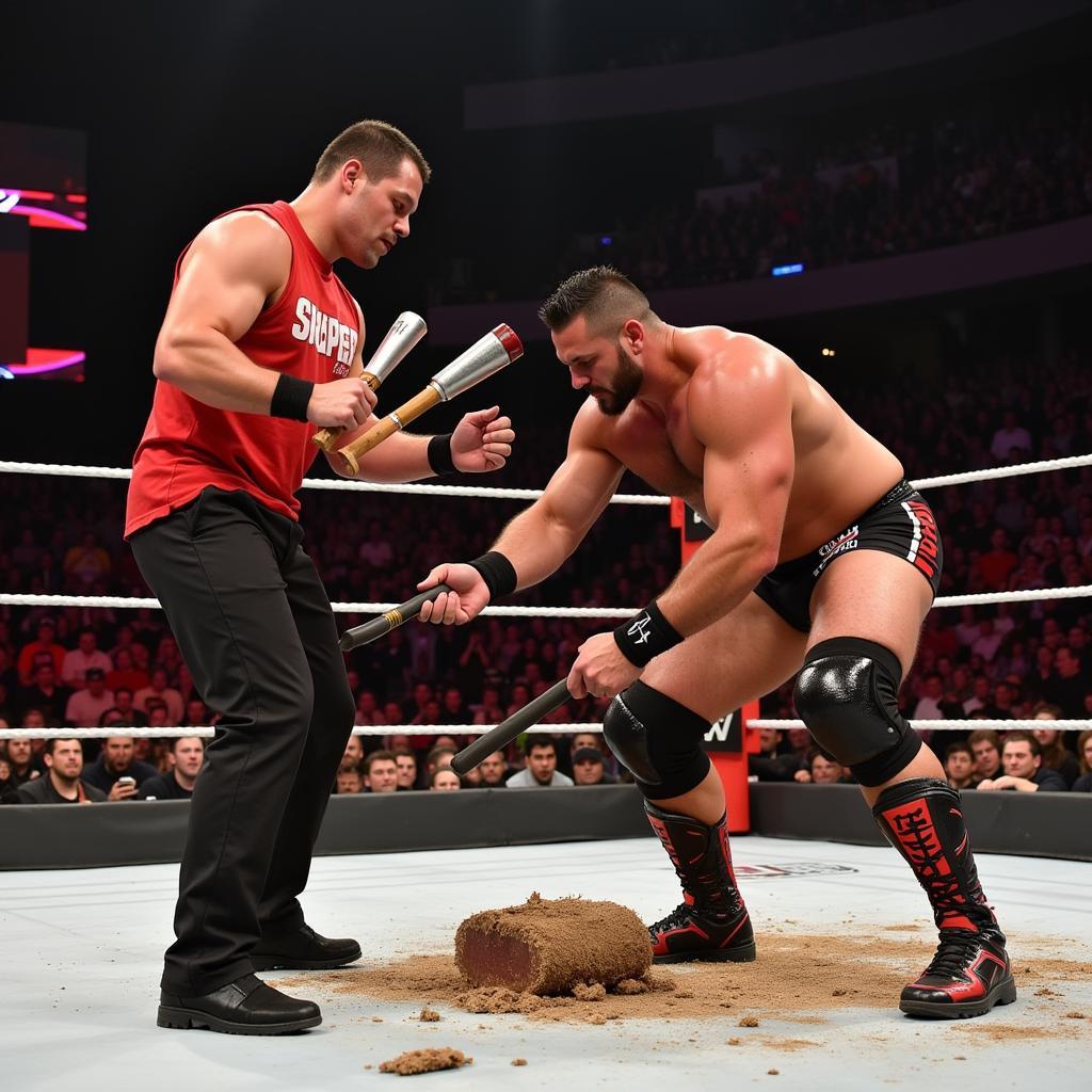 John Cena và Rusev sử dụng vũ khí trong trận đấu Extreme Rules