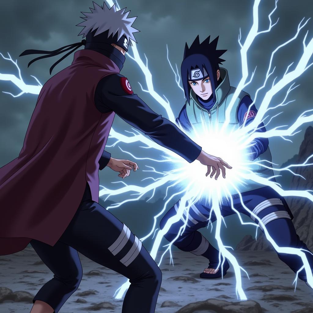 Kakashi sử dụng Chidori tấn công Obito