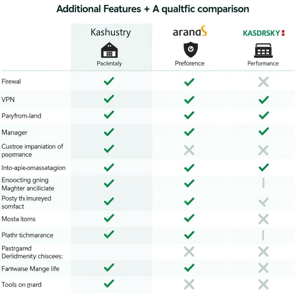 Bảng so sánh các tính năng bổ sung của Kaspersky và Avast