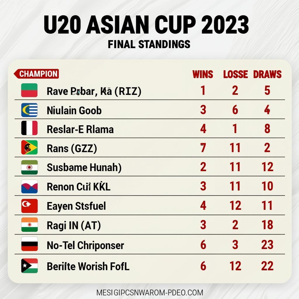 Bảng xếp hạng U20 Châu Á 2023