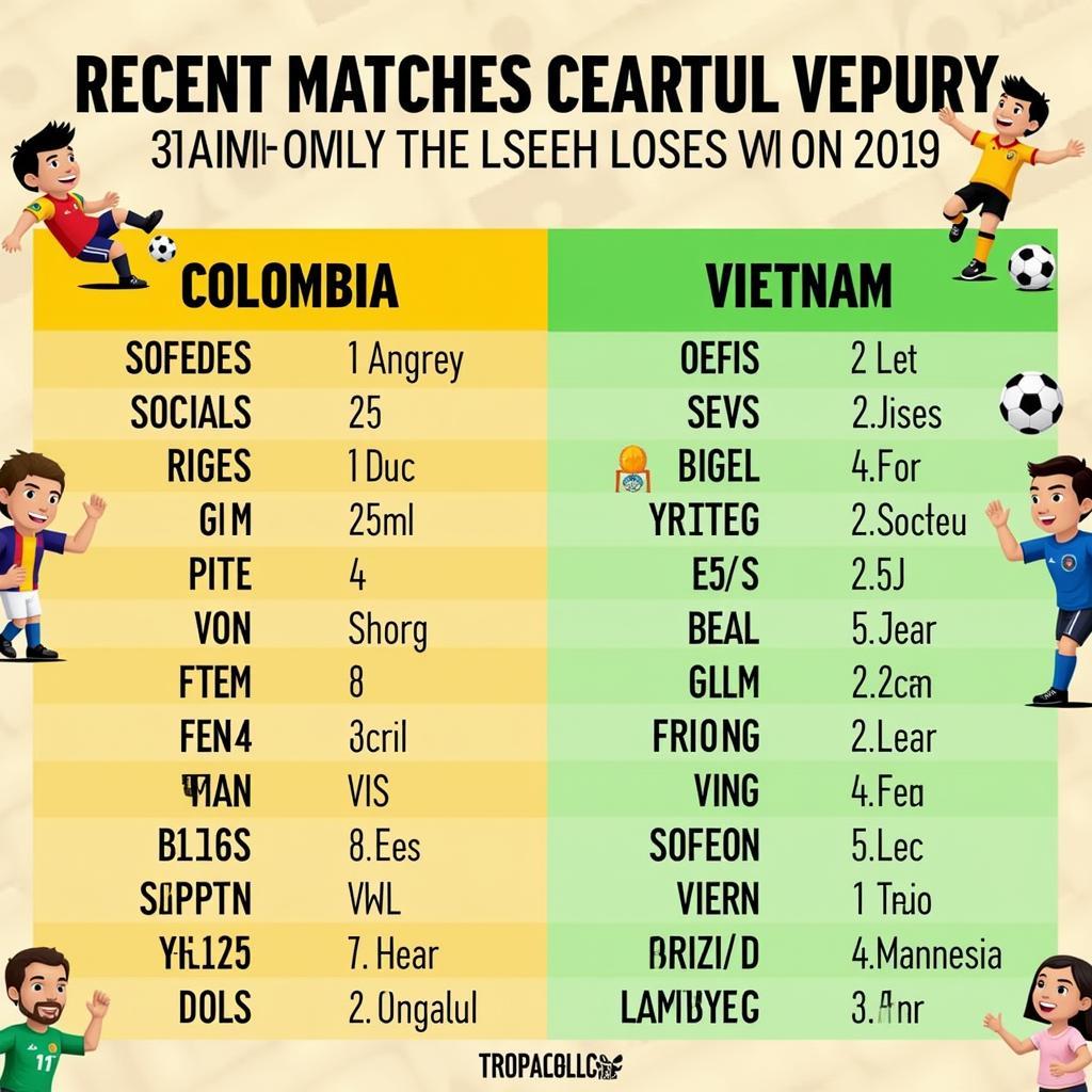 Lịch sử đối đầu Colombia vs Vietnam