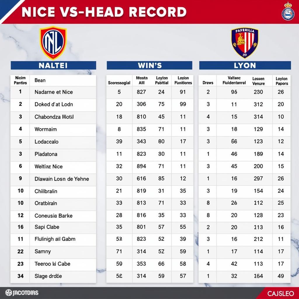 Lịch sử đối đầu Nice vs Lyon