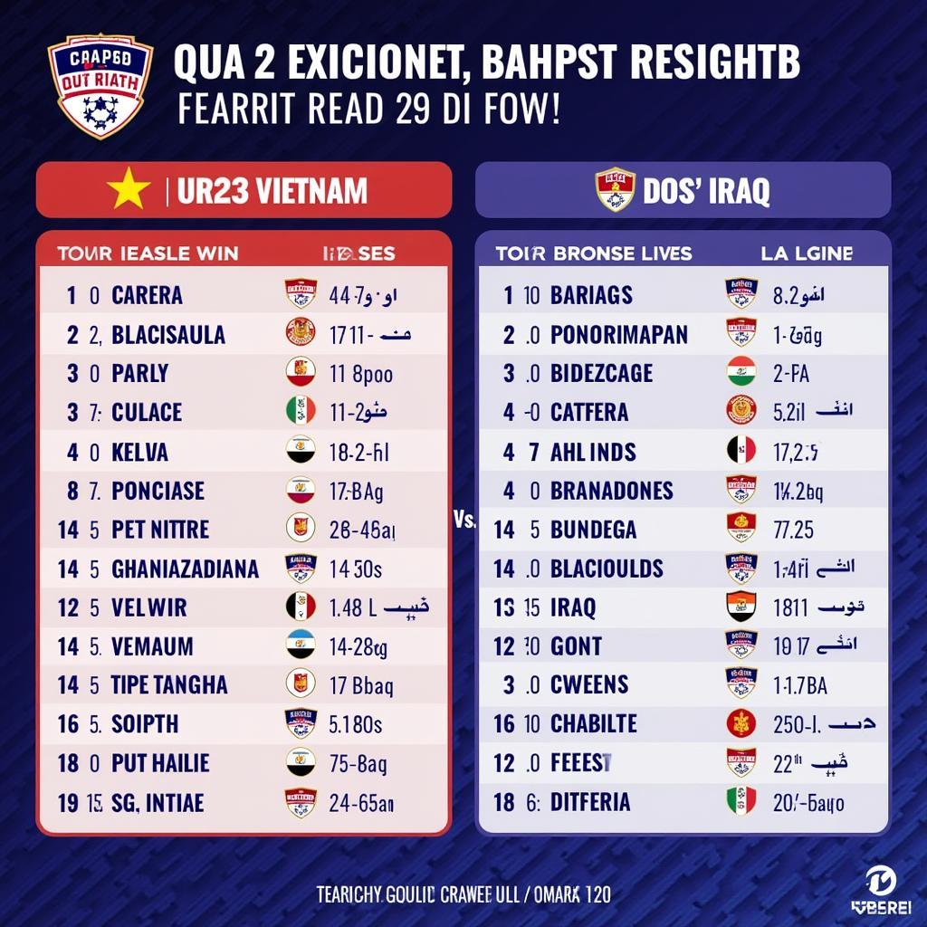 Lịch sử đối đầu giữa U23 Việt Nam và U23 Iraq