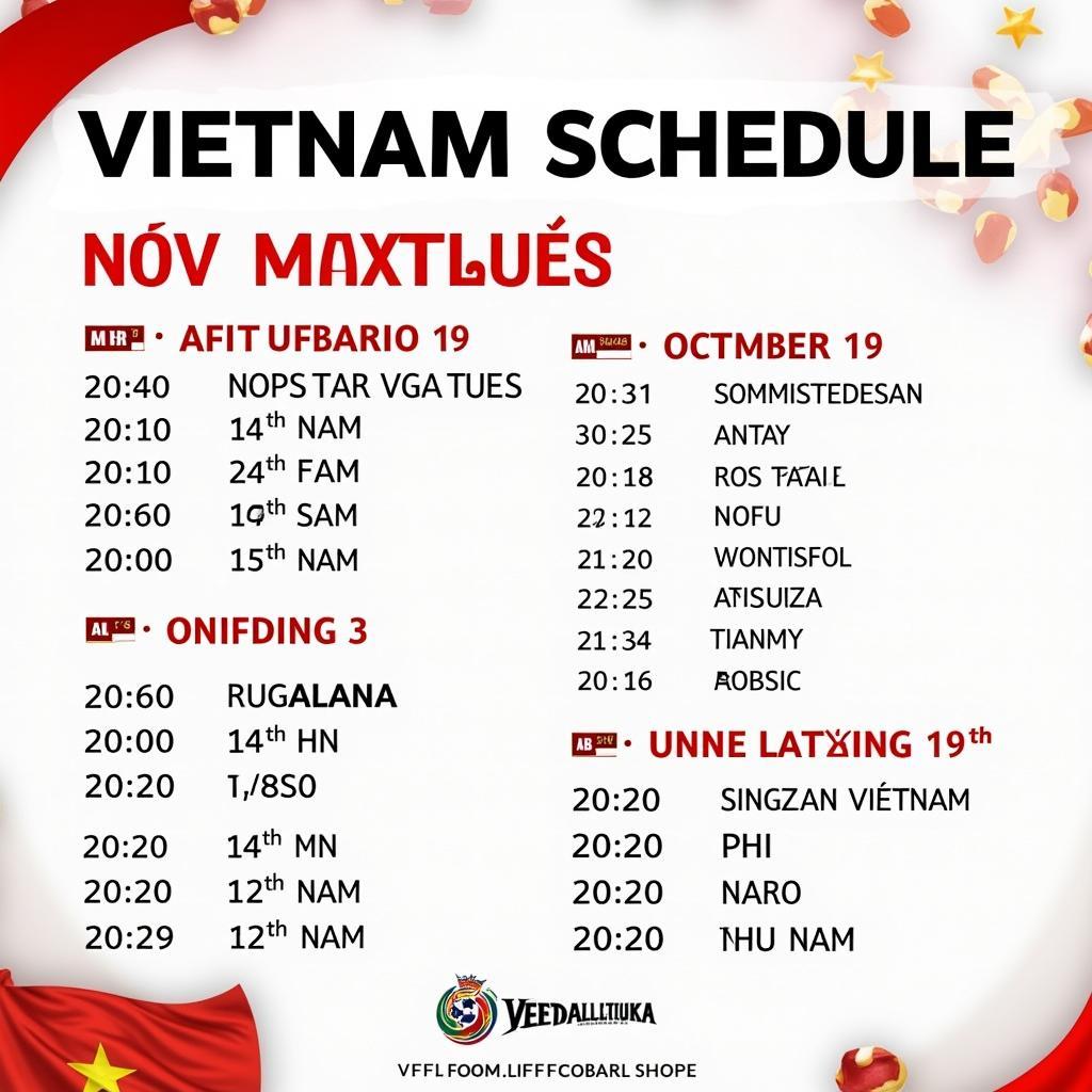 Lịch thi đấu bóng đá Việt Nam 19/11