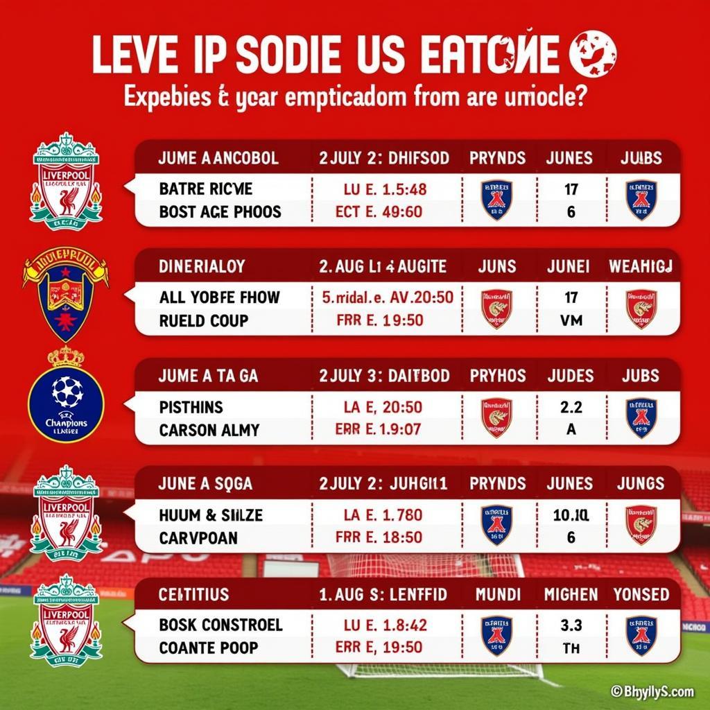 Lịch thi đấu Liverpool trực tiếp bóng đá mới nhất