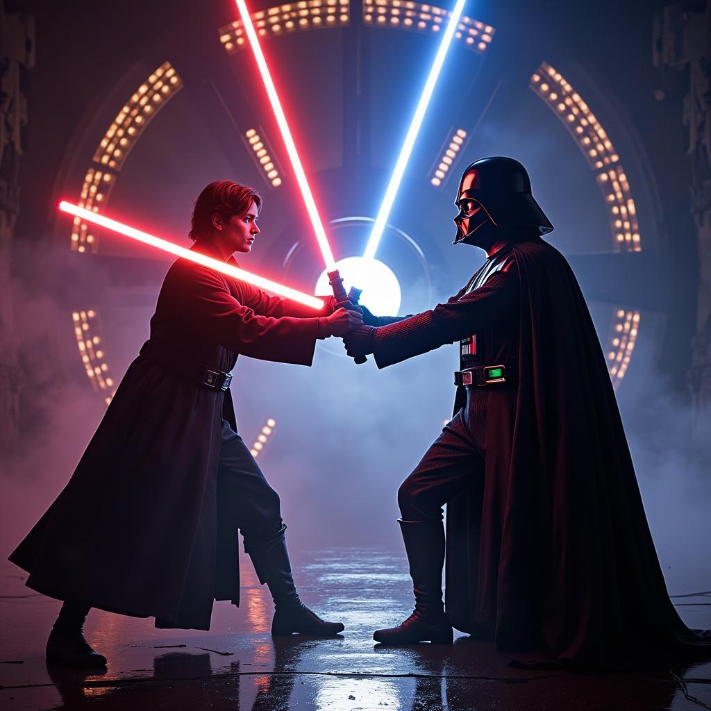 Luke Skywalker và Darth Vader đối đầu trong trận chiến ánh sáng và bóng tối.