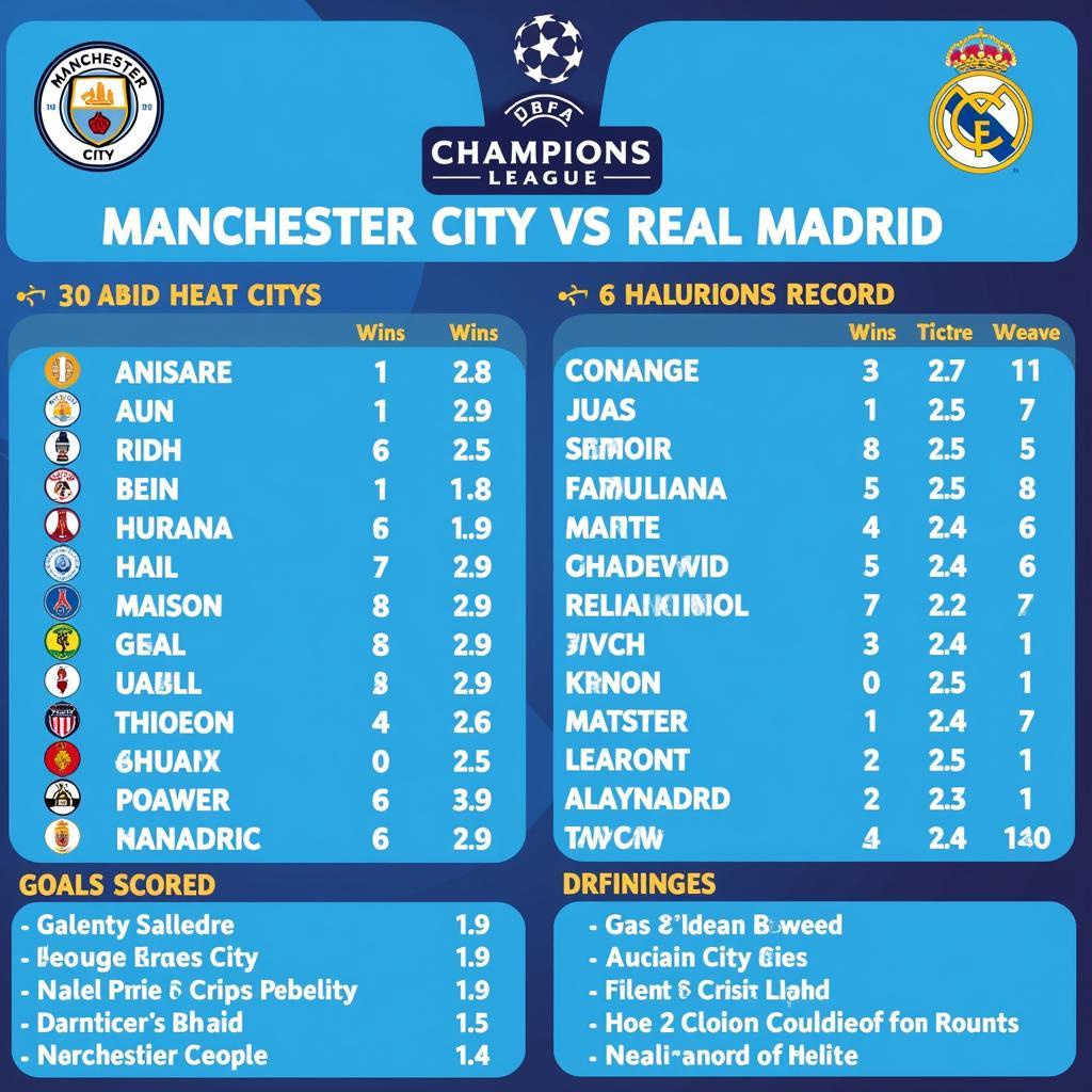 Lịch sử đối đầu Man City vs Real Madrid