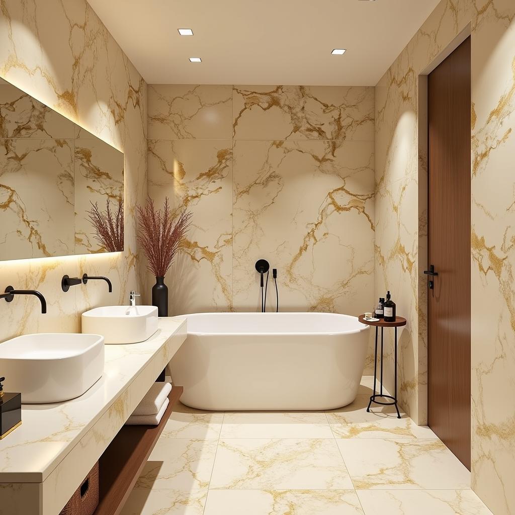 Map đá marble vàng ốp tường phòng tắm hiện đại