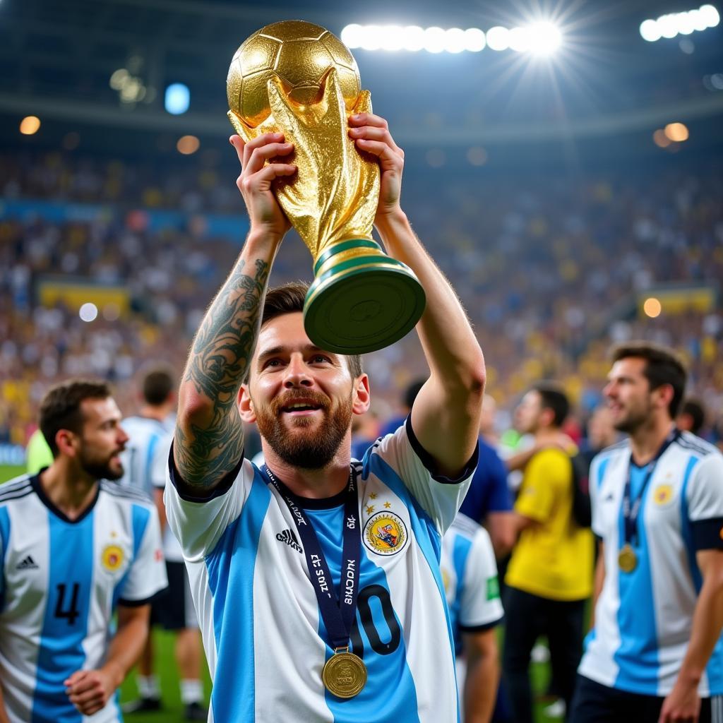 Lionel Messi nâng cao cúp vàng World Cup 2022