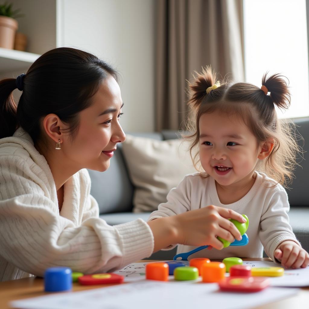 Nanny providing personalized attention to a child