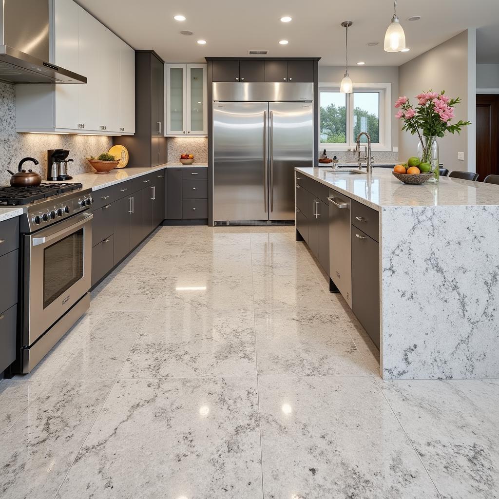 Nền vân đá granite trong phòng bếp hiện đại