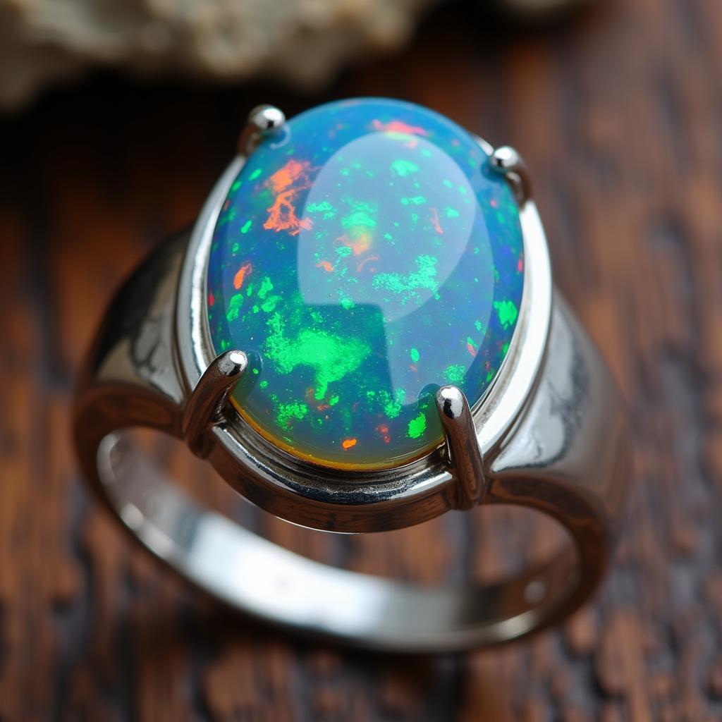 Nhẫn nam đá opal hiện đại