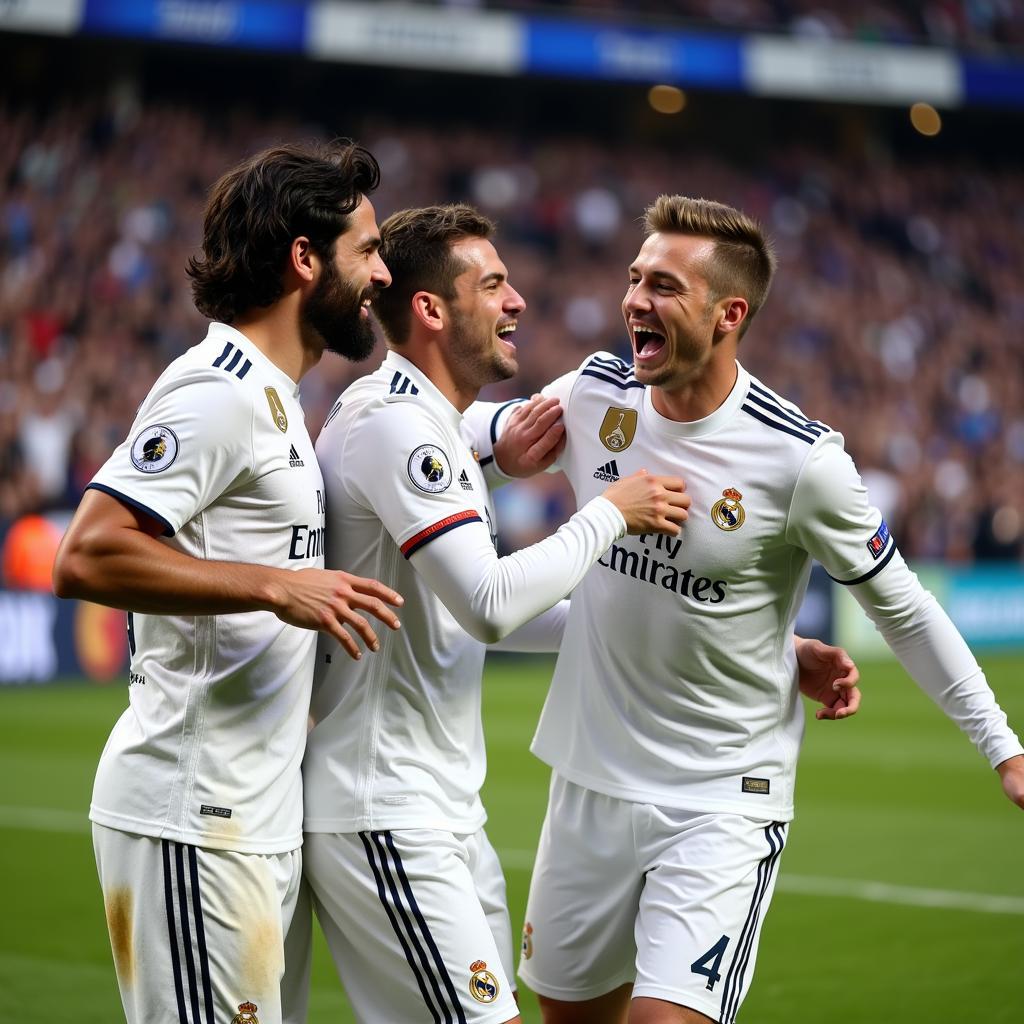 Các cầu thủ Real Madrid ăn mừng bàn thắng