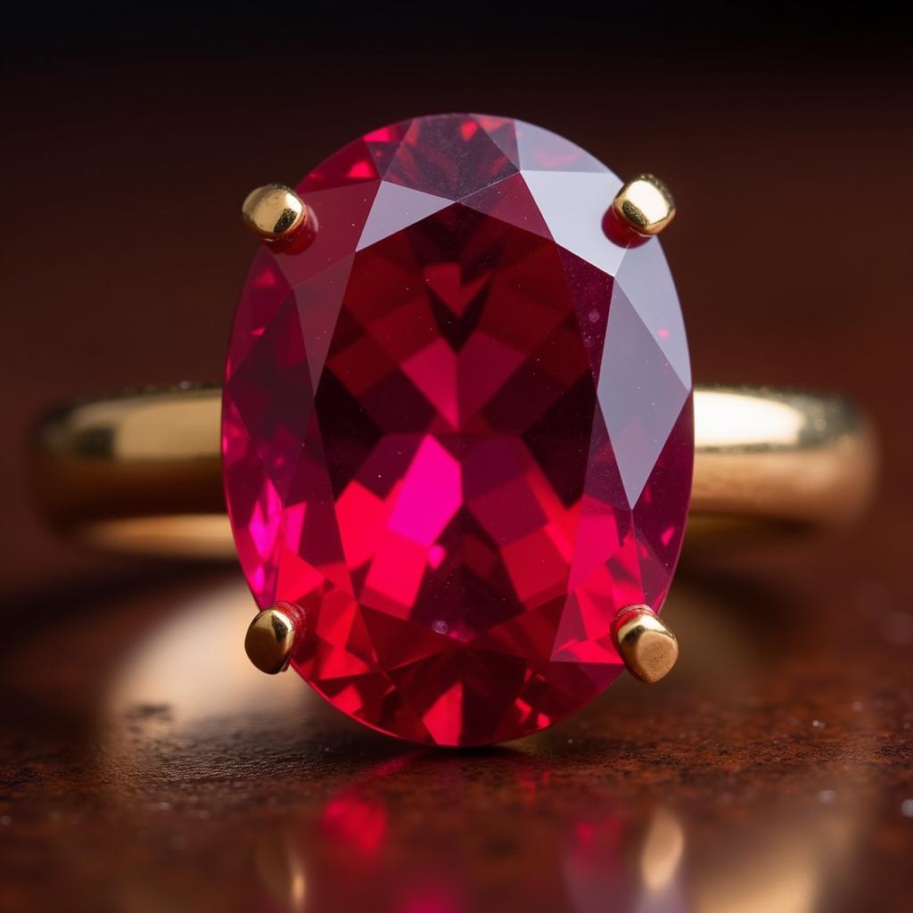 Viên ruby rực rỡ trên nhẫn vàng