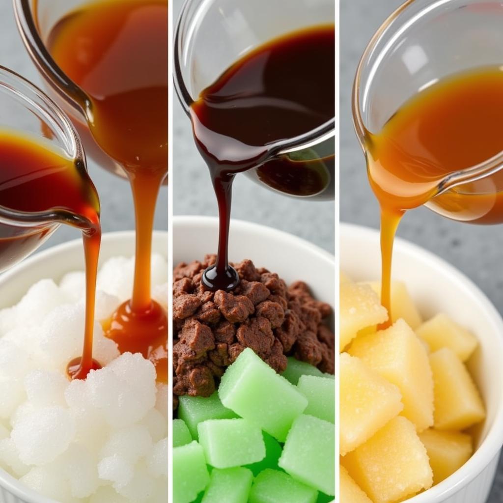 Siro đá bào hương vị độc đáo như caramel, socola, bạc hà, vani