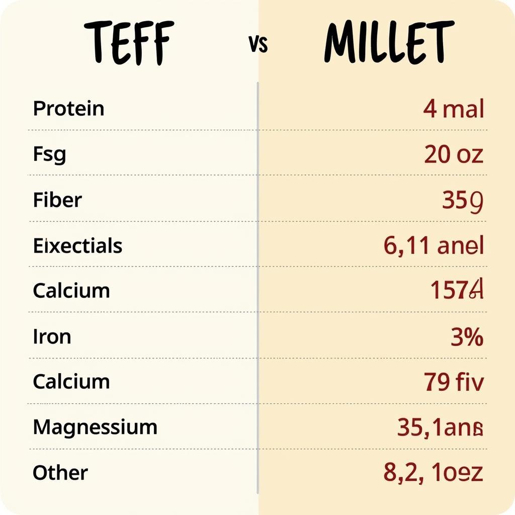 So sánh dinh dưỡng giữa Teff và Millet