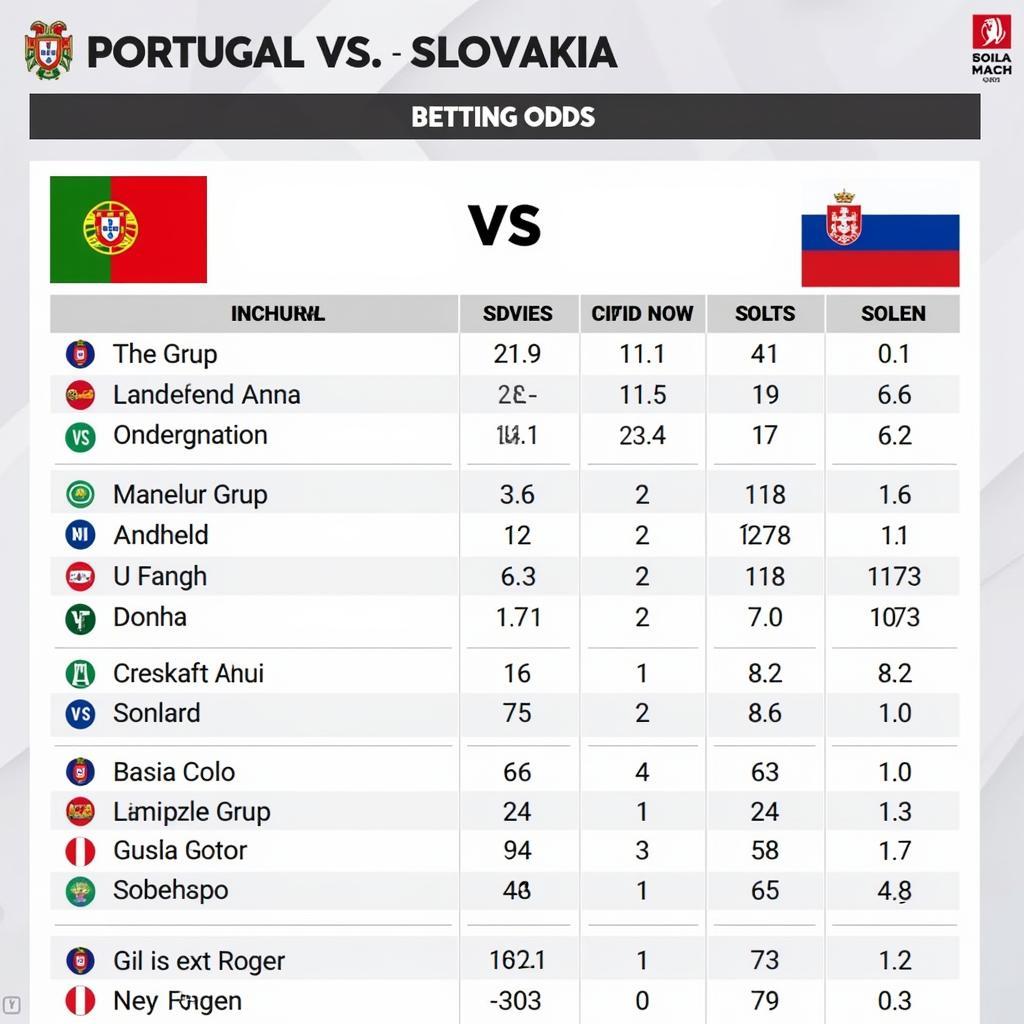 Hình ảnh đồ họa hiển thị tỷ lệ kèo của trận đấu giữa Bồ Đào Nha và Slovakia