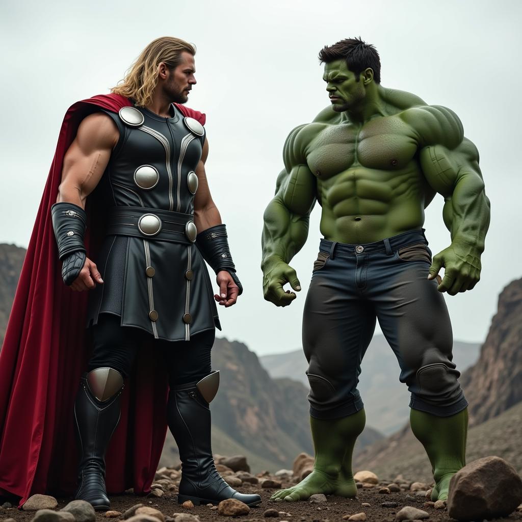 Thor và Hulk đứng cạnh nhau chuẩn bị chiến đấu