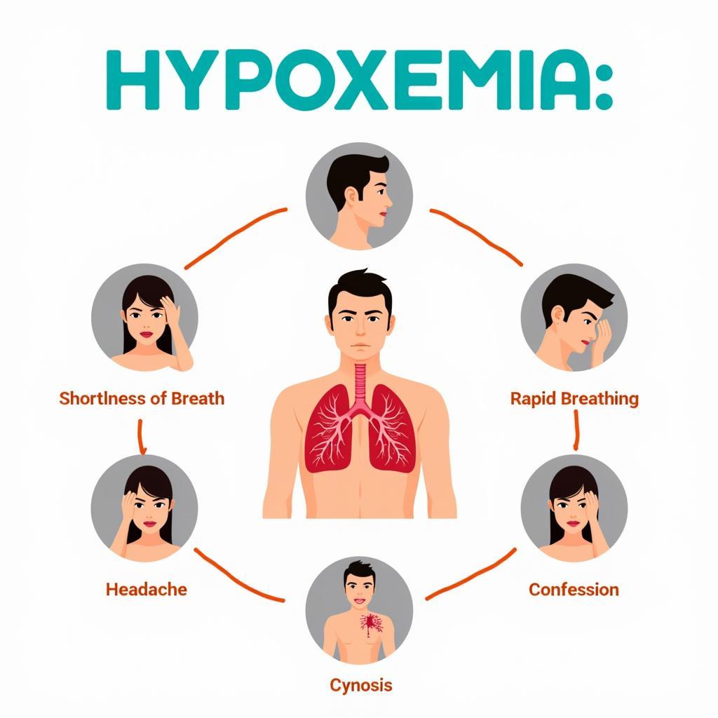 Triệu chứng Hypoxemia: Khó thở, thở nhanh, tim đập nhanh, đau đầu, lú lẫn, da xanh xao