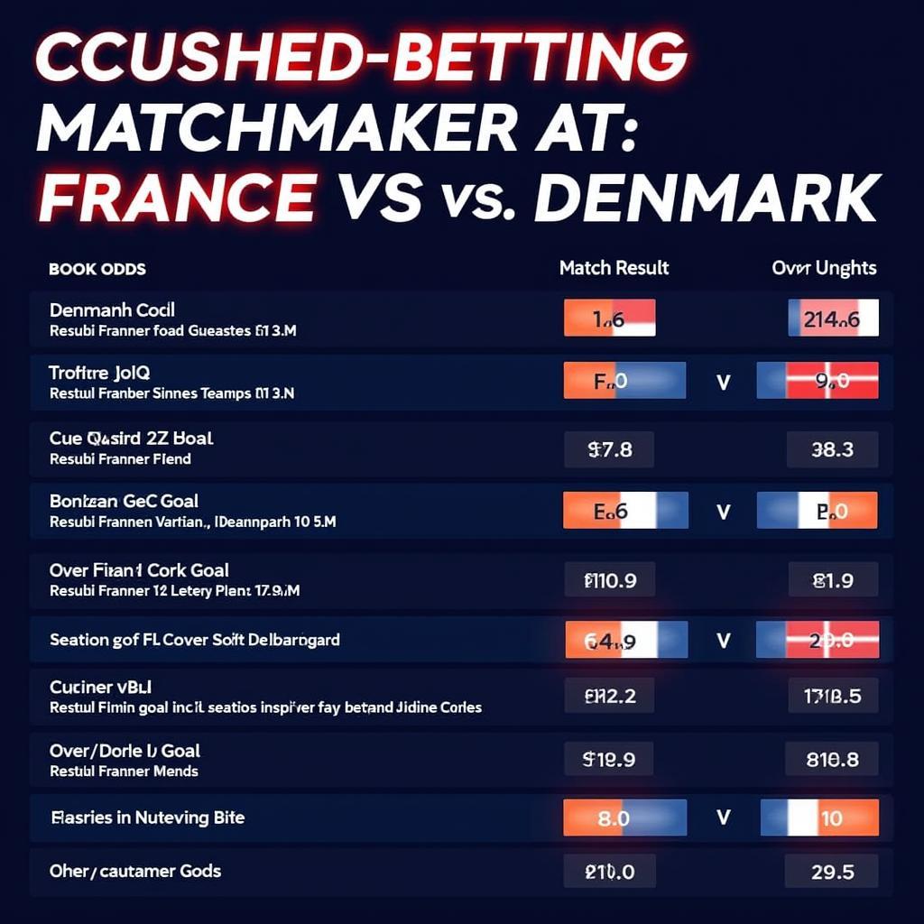 Tỷ lệ kèo Pháp vs Đan Mạch: Biểu đồ thể hiện tỷ lệ cược của các nhà cái cho trận đấu giữa Pháp và Đan Mạch