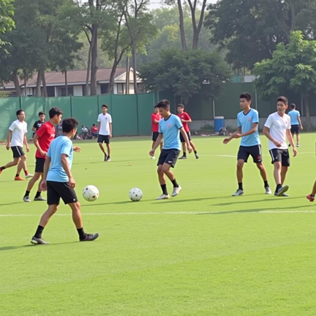 U17 Việt Nam tập luyện chuẩn bị cho trận đấu với U17 Nepal