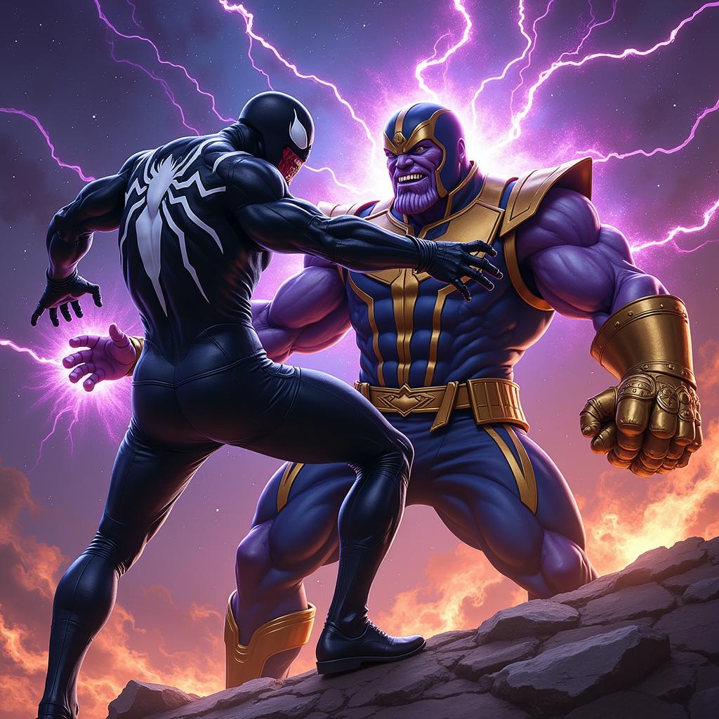 Venom Đối Đầu Thanos Với Găng Tay Vô Cực