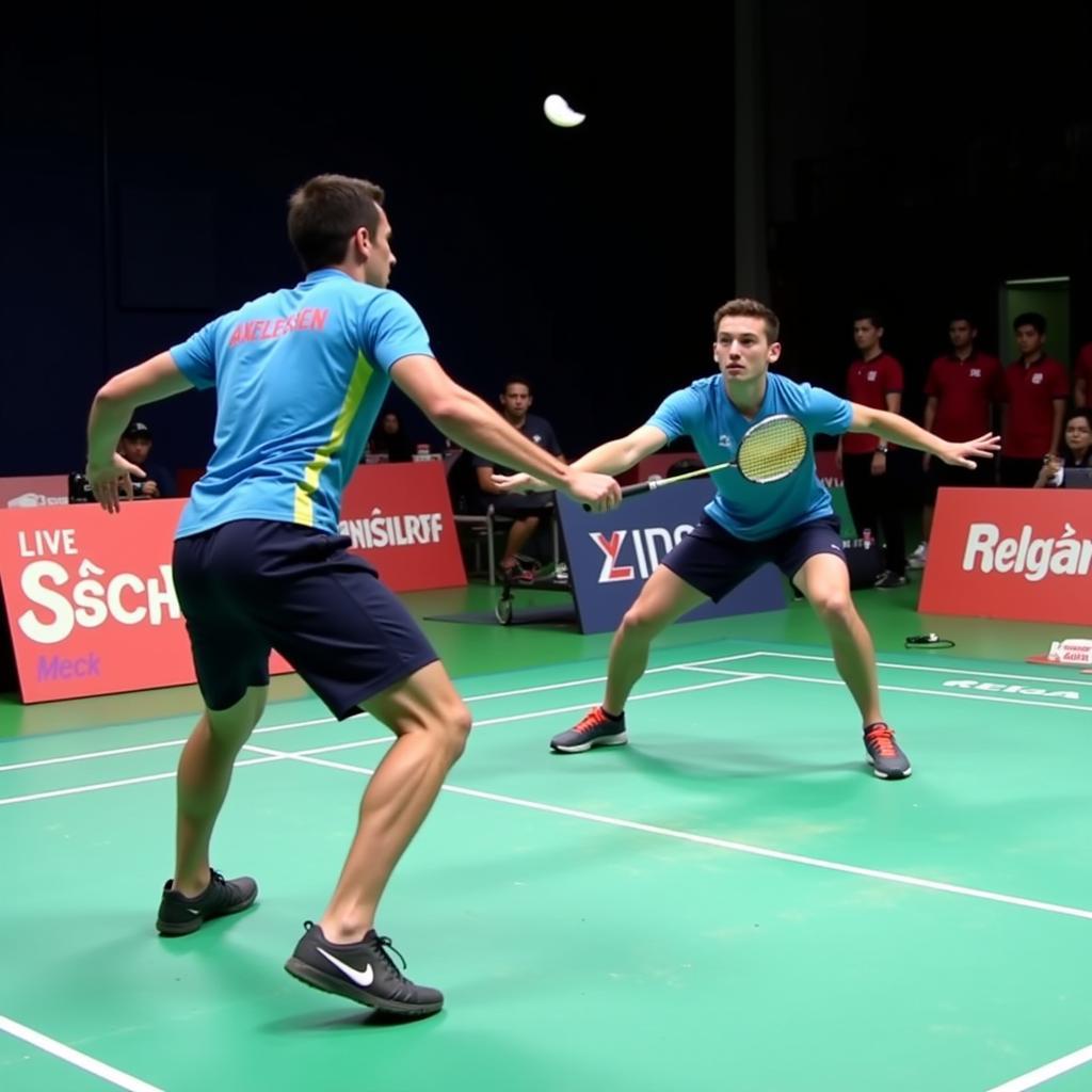 Viktor Axelsen và Nguyễn Tiến Minh đối đầu trên sân cầu lông