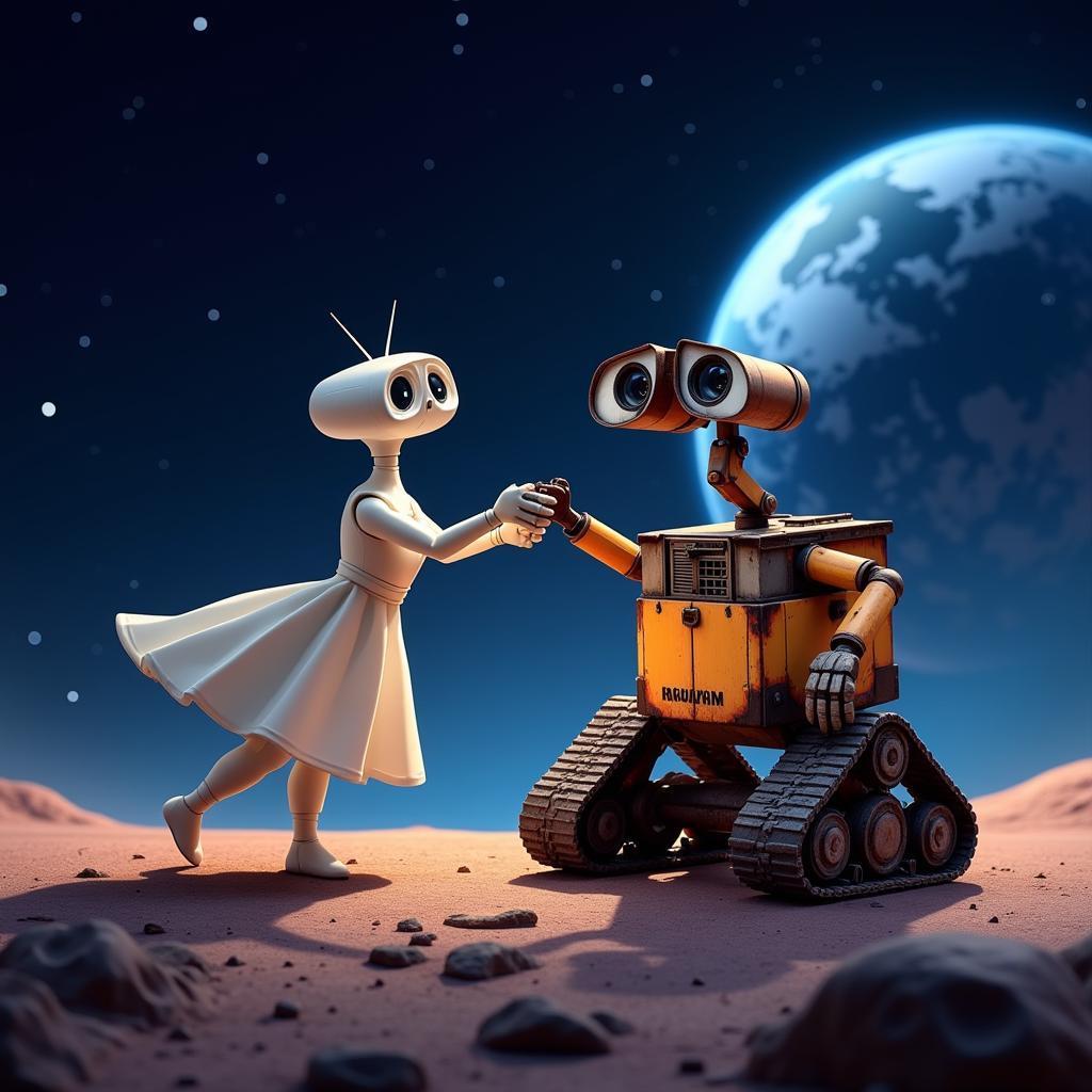 Wall-E and EVE Dancing in Space