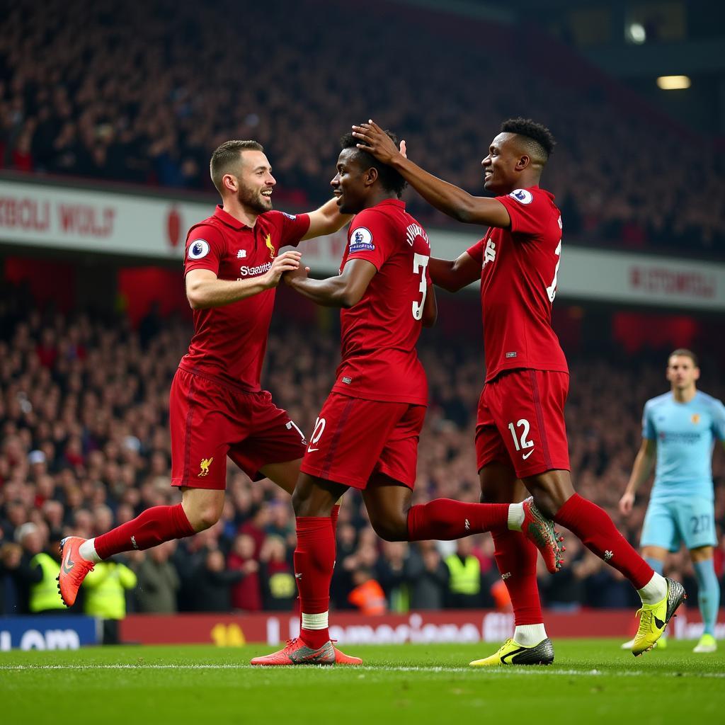 Wijnaldum ăn mừng bàn thắng tại Anfield