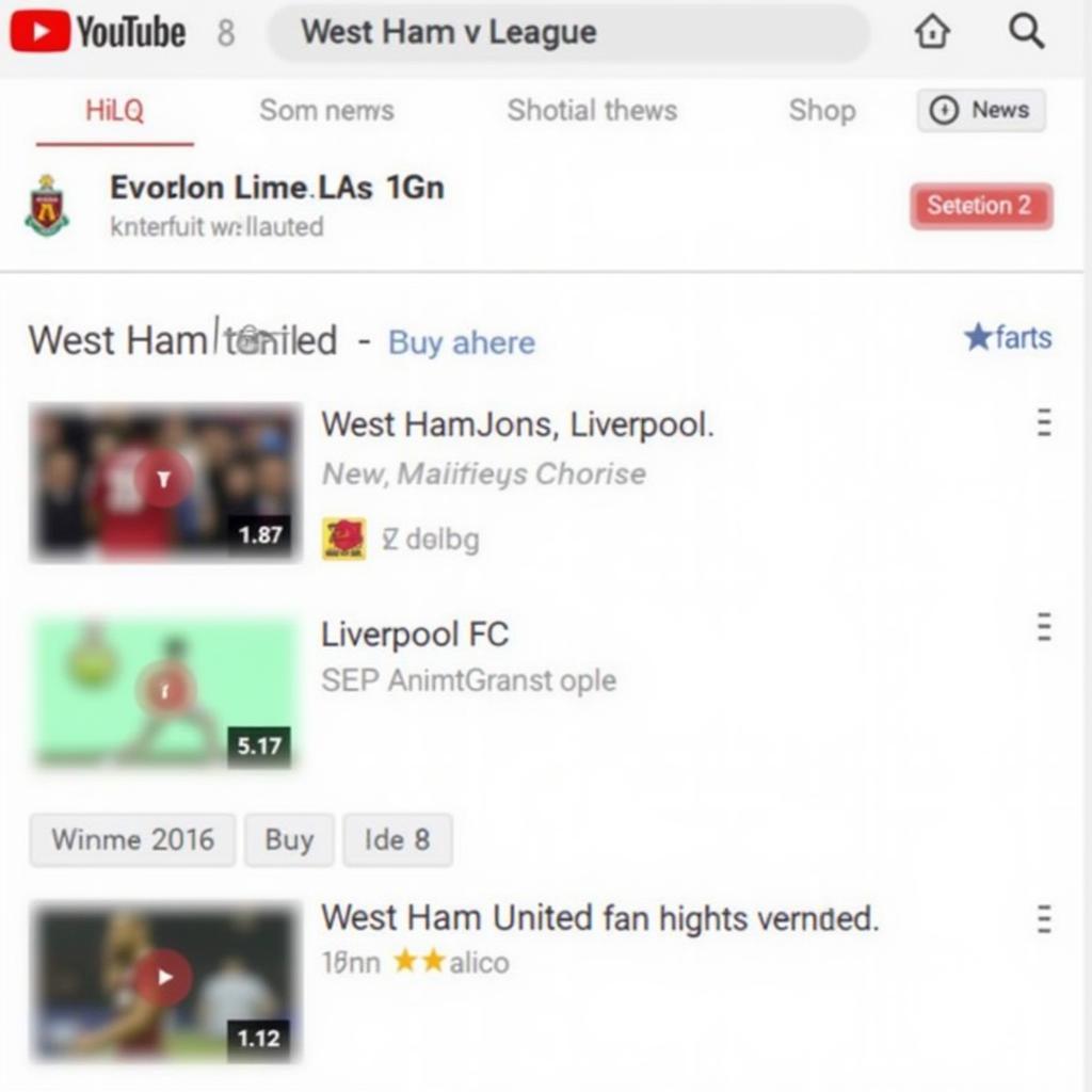 Xem West Ham vs Liverpool trên Youtube