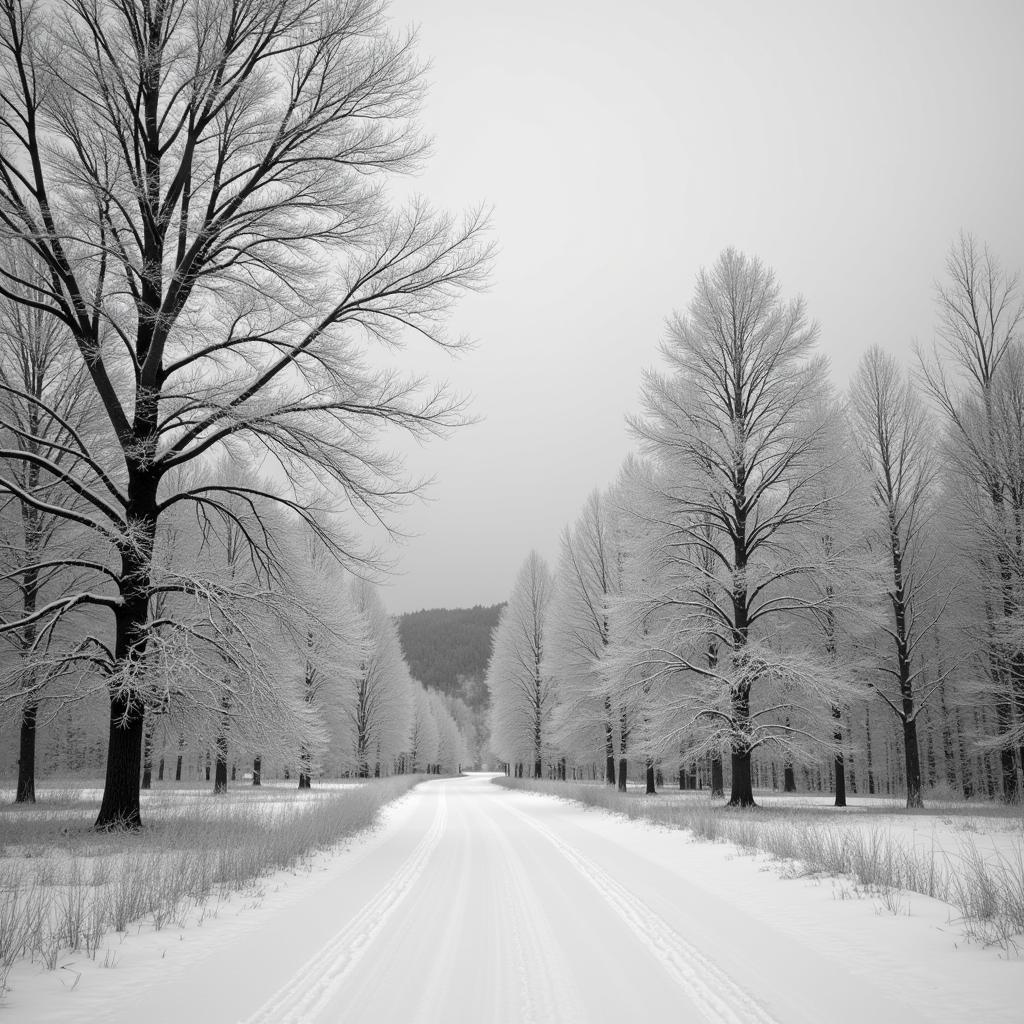 Ảnh phong cảnh mùa đông monochrome