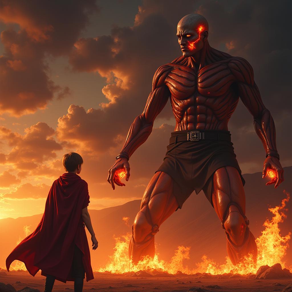 Armin facing the Colossal Titan in Shiganshina