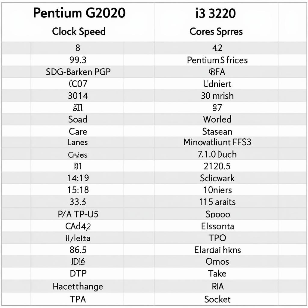 Bảng so sánh thông số kỹ thuật Pentium G2020 và i3 3220